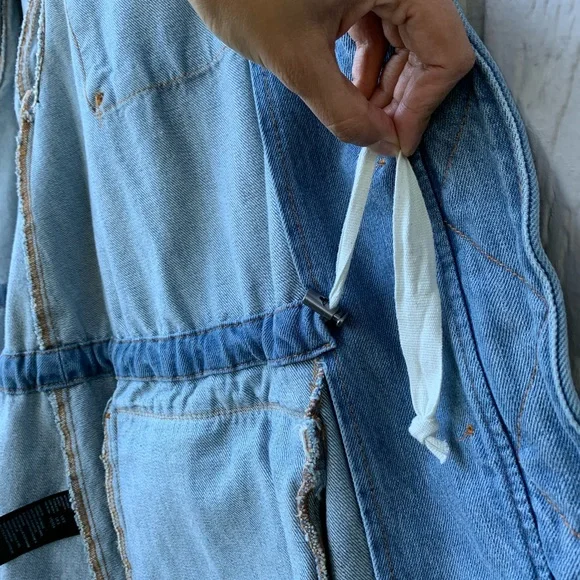 Free People oversized raw, flared hem denim jean jacket, adjustable cinch waist - Picture 13 of 16